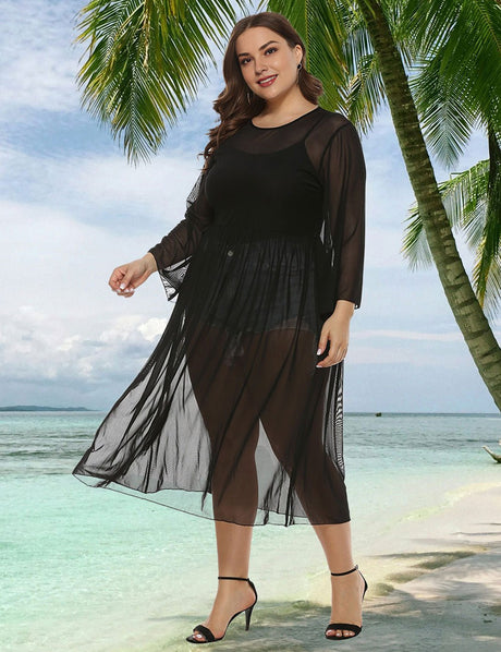 Women Plus Size See - Through Mesh Dress Cover - Up | PRUSES - PRUSES