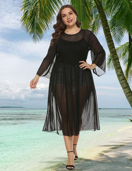 Women Plus Size See - Through Mesh Dress Cover - Up | PRUSES - PRUSES