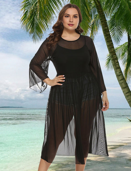 Women Plus Size See - Through Mesh Dress Cover - Up | PRUSES - PRUSES