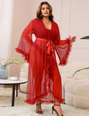 Women Plus Size Sexy Mesh Ruffled Long Robe With Belt | PRUSES - PRUSES