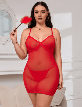 Women Plus Size Sexy Mesh Strappy Lingerie With A Lace - Up Back - PRUSES