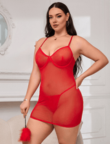Women Plus Size Sexy Mesh Strappy Lingerie With A Lace - Up Back - PRUSES