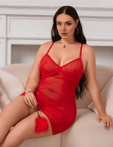 Women Plus Size Sexy Mesh Strappy Lingerie With A Lace - Up Back - PRUSES