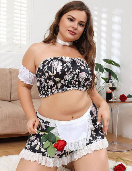 Women Plus Size Sexy Printed Uniform Set - PRUSES