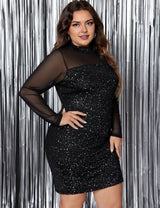 Women Plus Size Sheer Mesh Sequin Bodycon Dress - PRUSES