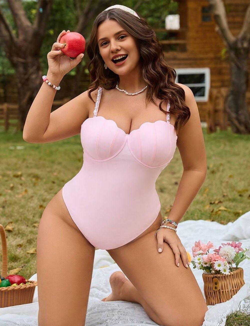 Women Plus Size Shell Molded Cup One - Piece Swimsuit - PRUSES