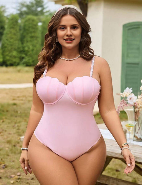 Women Plus Size Shell Molded Cup One - Piece Swimsuit - PRUSES