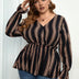 Women Plus Size Shirt Striped Long Sleeve Waist Blouse | PRUSES - PRUSES