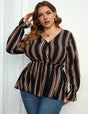 Women Plus Size Shirt Striped Long Sleeve Waist Blouse | PRUSES - PRUSES