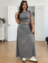 Women Plus Size Short Sleeve T-Shirt and Skirt Set - PRUSES
