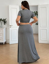 Women Plus Size Short Sleeve T-Shirt and Skirt Set - PRUSES