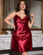 Women Plus Size Red Silky Satin Nightgown