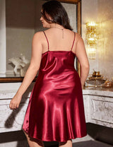 Back view of Red plus size satin nightgown