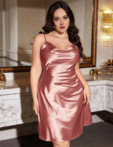 Women Plus Size Pink Silky Satin Nightgown with Soft Sheen