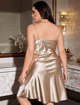 Back view of Champagne plus size satin nightgown