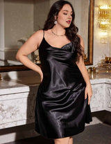 Black Elegant Plus Size Silky Satin Nightgown