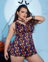 Women Plus Size Skull Print Halloween Babydoll Lingerie - PRUSES