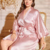 Women Plus Size Solid Belted Satin Robe | PRUSES - PRUSES