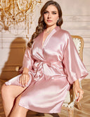 Women Plus Size Solid Belted Satin Robe | PRUSES - PRUSES