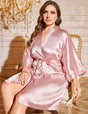 Women Plus Size Solid Belted Satin Robe | PRUSES - PRUSES