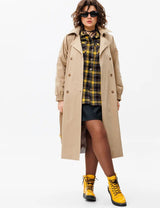 Women Plus Size Solid Color Calf - Length Trench Coat - PRUSES
