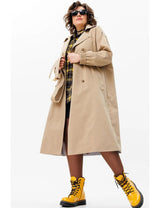 Women Plus Size Solid Color Calf - Length Trench Coat - PRUSES