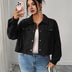 Women Plus Size Solid Color Cropped Corduroy Jacket - PRUSES
