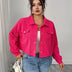 Women Plus Size Solid Color Cropped Corduroy Jacket - PRUSES