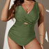 Women Plus Size Solid Color Knit Swimsuit - PRUSES