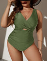 Women Plus Size Solid Color Knit Swimsuit - PRUSES