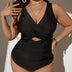 Women Plus Size Solid Color Knit Swimsuit - PRUSES