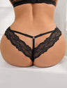 Women Plus Size Solid Color Lace Hollow Out Panty - PRUSES