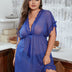 Women Plus Size Solid Color Mesh Lace Trim Babydoll Nightgown - PRUSES
