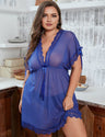 Women Plus Size Solid Color Mesh Lace Trim Babydoll Nightgown - PRUSES