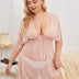 Women Plus Size Solid Color Mesh Lace Trim Babydoll Nightgown - PRUSES