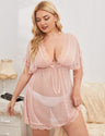 Women Plus Size Solid Color Mesh Lace Trim Babydoll Nightgown - PRUSES