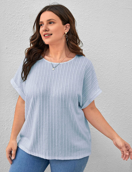 Women Plus Size Solid Color Short - Sleeved T-Shirt | PRUSES - PRUSES