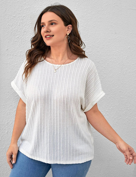 Women Plus Size Solid Color Short - Sleeved T-Shirt | PRUSES - PRUSES