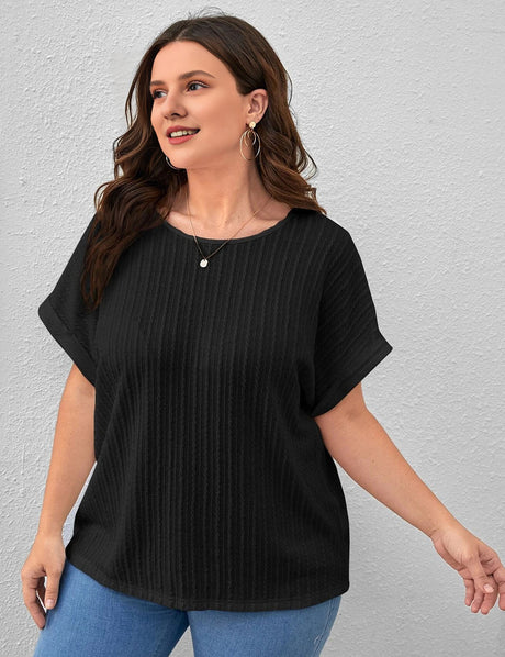 Women Plus Size Solid Color Short - Sleeved T-Shirt | PRUSES - PRUSES