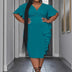 Women Plus Size Solid Color V Neck Ruffle Fitted Dress - PRUSES
