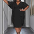Women Plus Size Solid Color V Neck Ruffle Fitted Dress - PRUSES