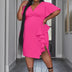 Women Plus Size Solid Color V Neck Ruffle Fitted Dress - PRUSES