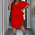 Women Plus Size Solid Color V Neck Ruffle Fitted Dress - PRUSES