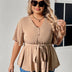 Women Plus Size Solid Color V Neck Short Sleeve Tops - PRUSES