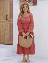 Women Plus Size Solid Textured Square Neck Maxi Dress - PRUSES