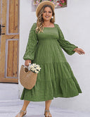 Women Plus Size Solid Textured Square Neck Maxi Dress - PRUSES
