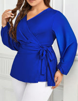 Women Plus Size Solid Top Casual Surplice Neck | PRUSES - PRUSES
