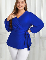 Women Plus Size Solid Top Casual Surplice Neck | PRUSES - PRUSES