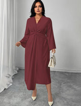 Women Plus Size Solid Twist Front Wrap Maxi Dress - PRUSES