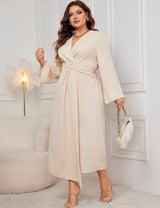 Women Plus Size Solid Twist Front Wrap Maxi Dress - PRUSES